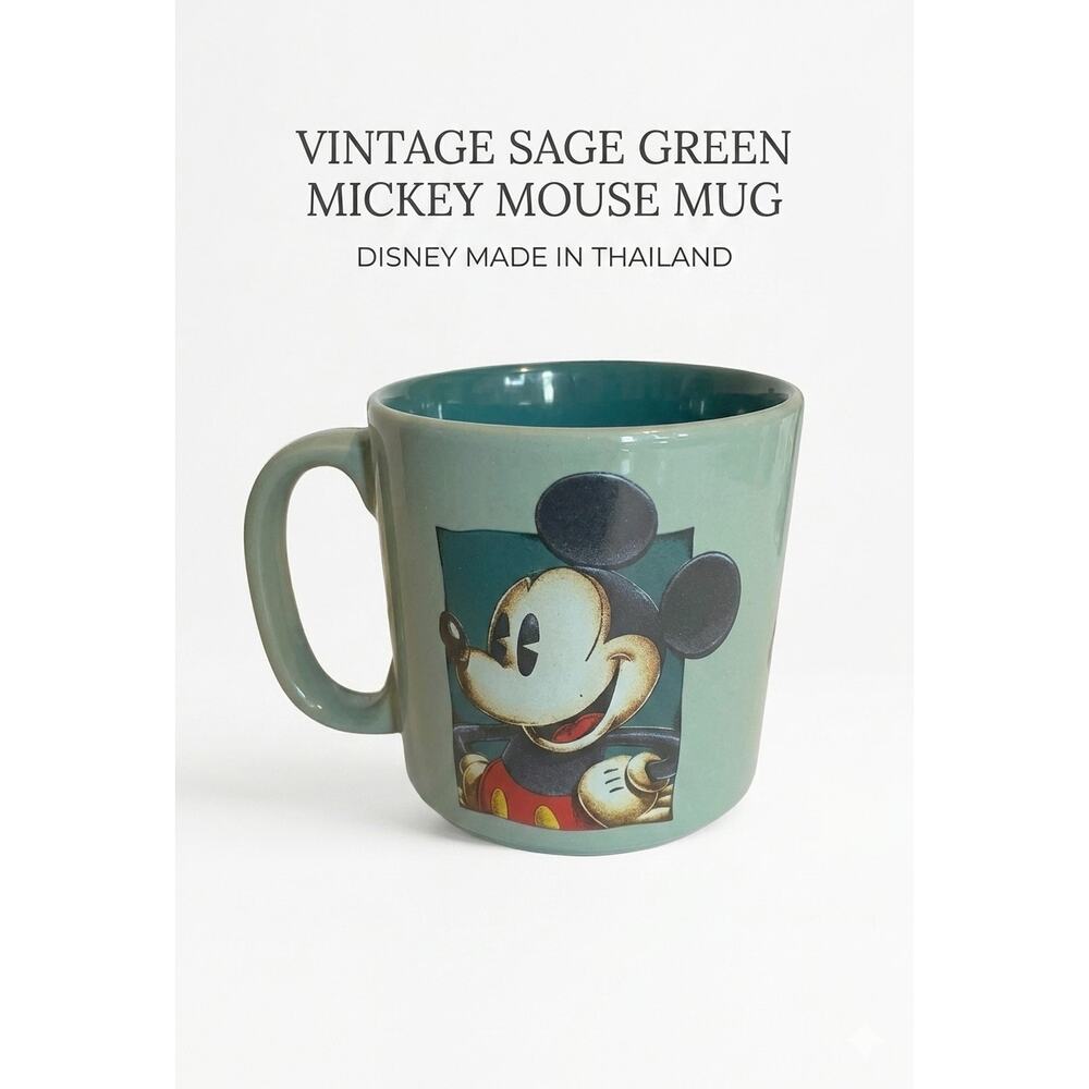 Disney Mickey Mouse Sage Green Coffee Mug Ceramic Tea Cocoa Cup Collectible